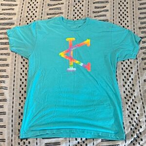 Caffeine & Kilos Blue Tee with Tie Dye Logo - Men’s Large